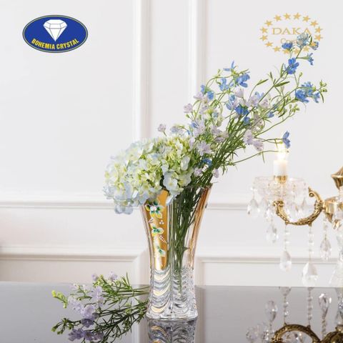 Lọ Hoa Pha Lê Mạ Vàng Bohemia Crystal Cao 25cm - Trang Trí Sang Trọng, Hoa Văn Tinh Xảo, Thủ Công Nhập Khẩu CH Séc