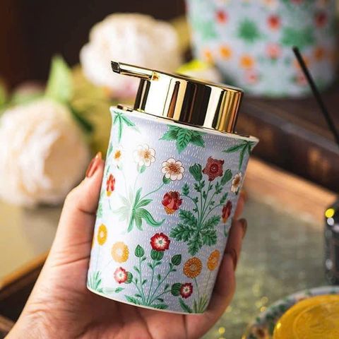 Bình Bơm Xà Phòng Magrace Paris - Thiết Kế Hiện Đại Họa Tiết Hoa Nhiệt Đới, Sứ Cao Cấp Sang Trọng Cho Phòng Tắm