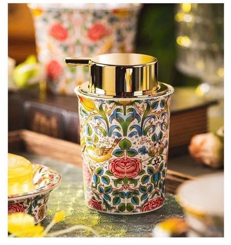 Bình Bơm Xà Phòng Magrace Paris - Thiết Kế Hiện Đại Họa Tiết Hoa Nhiệt Đới, Sứ Cao Cấp Sang Trọng Cho Phòng Tắm