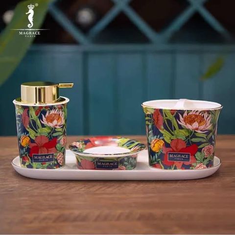 Set Dụng Cụ Nhà Tắm 4 Món Magrace Paris - Bộ Phụ Kiện Sứ Cao Cấp Đẹp Sang Trọng, Thủ Công Mỹ Nghệ