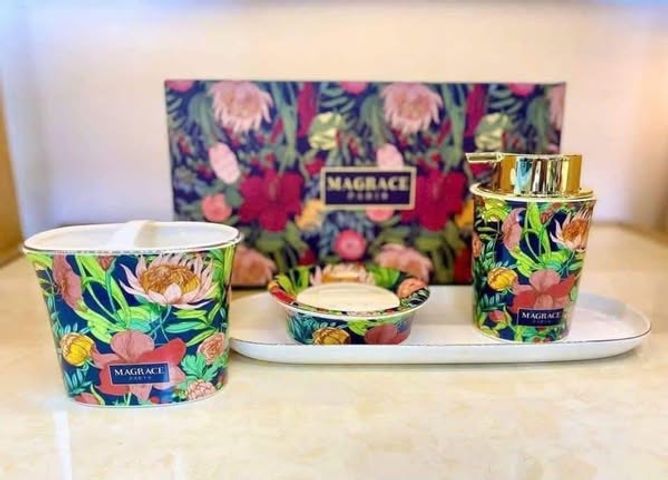 Set Dụng Cụ Nhà Tắm 4 Món Magrace Paris - Bộ Phụ Kiện Sứ Cao Cấp Đẹp Sang Trọng, Thủ Công Mỹ Nghệ