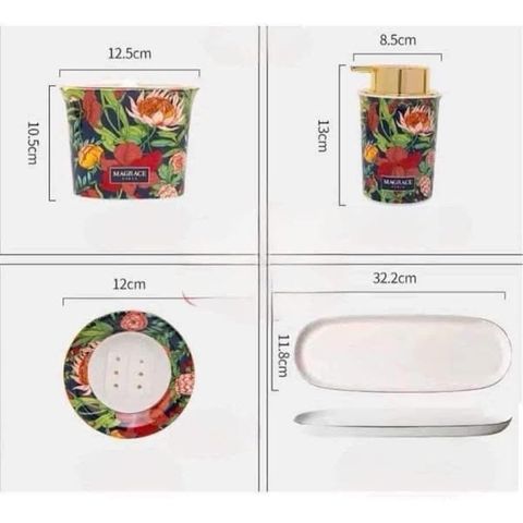 Set Dụng Cụ Nhà Tắm 4 Món Magrace Paris - Bộ Phụ Kiện Sứ Cao Cấp Đẹp Sang Trọng, Thủ Công Mỹ Nghệ