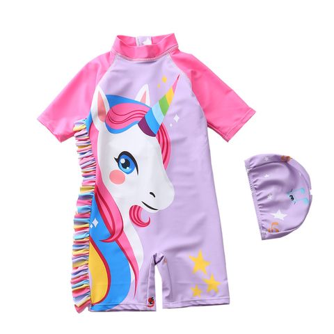 Bộ Đồ Bơi Liền Thân Bé Gái Màu Tím Siêu Cute - Bao Gồm Nón Bơi Và Túi Bọc Điện Thoại Chống Nước, Thích Hợp Tắm Biển, Học Bơi