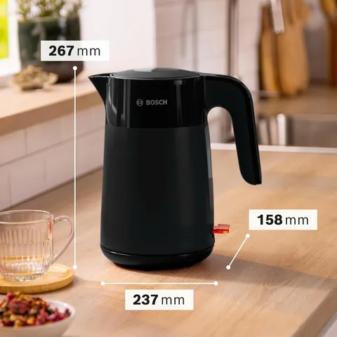 Ấm Siêu Tốc Bosch TWK2M163 Đen - Dung Tích 1.7L, Công Suất 2400W, Tự Động Tắt, Bộ Lọc Dễ Dàng Vệ Sinh, Tiết Kiệm Năng Lượng