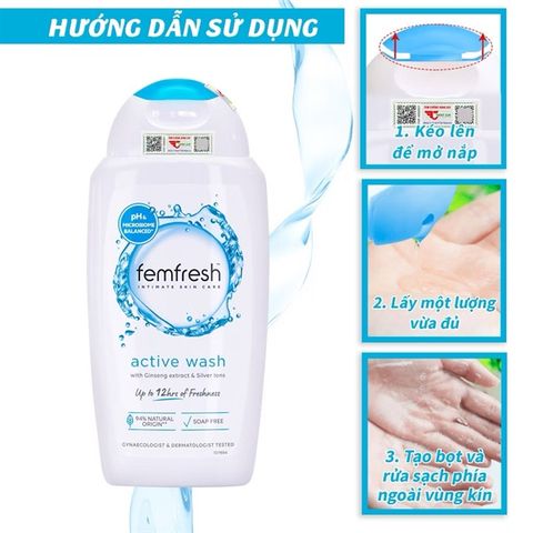 Dung Dịch Vệ Sinh Femfresh Active Wash 250ml - Gel Chăm Sóc Vùng Kín, Khử Mùi, Dưỡng Ẩm, An Toàn Cho Phụ Nữ