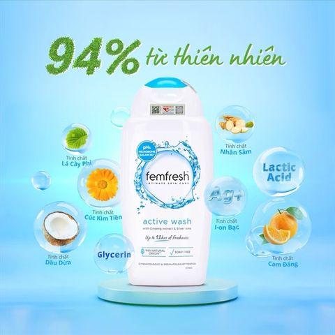 Dung Dịch Vệ Sinh Femfresh Active Wash 250ml - Gel Chăm Sóc Vùng Kín, Khử Mùi, Dưỡng Ẩm, An Toàn Cho Phụ Nữ