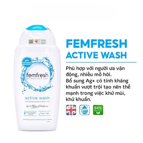 Dung Dịch Vệ Sinh Femfresh Active Wash 250ml - Gel Chăm Sóc Vùng Kín, Khử Mùi, Dưỡng Ẩm, An Toàn Cho Phụ Nữ
