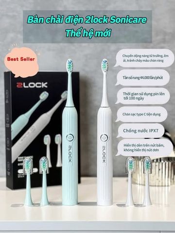Bàn Chải Đánh Răng Điện 2Lock Sonicare - Công Nghệ Sóng Siêu Âm, Chống Nước IPX7, Pin 100 Ngày, Thiết Kế Sang Trọng