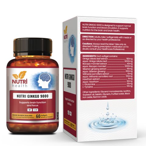 Viên Uống Bổ Não NUTRI GINKGO 9000 - Hỗ Trợ Tăng Cường Tuần Hoàn Não, Cải Thiện Tập Trung (60 Viên)