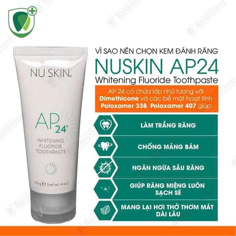 Kem đánh răng trắng sáng AP24 Nuskin 110g - Ngăn ngừa mảng bám, bảo vệ men răng, sản phẩm chăm sóc răng miệng hàng Mỹ