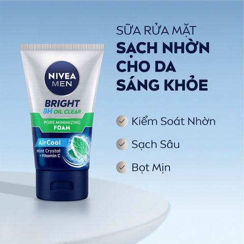 Sữa Rửa Mặt Nivea Men Bright Oil Clear 100g - Bọt Mịn Kiểm Soát Nhờn, Sạch Sâu Cho Da Nhạy Cảm, Dưỡng Sáng Hiệu Quả