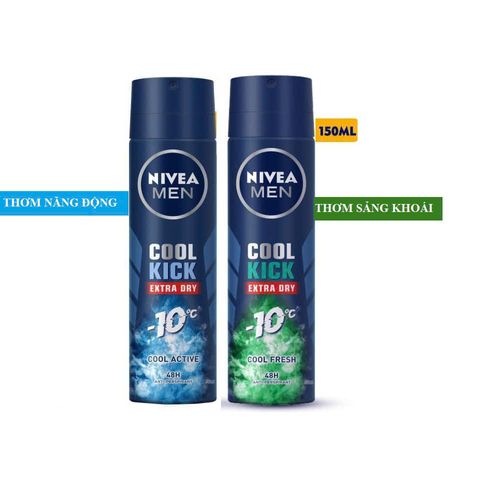Xịt Ngăn Mùi NIVEA MEN Cool Kick 150ml - Thơm Mát Lạnh, Giảm Mồ Hôi Hiệu Quả 48 Giờ, Dành Cho Nam