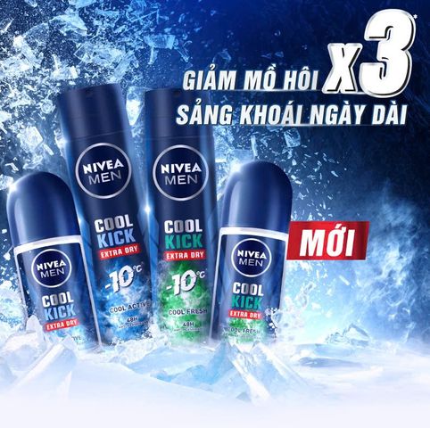 Xịt Ngăn Mùi NIVEA MEN Cool Kick 150ml - Thơm Mát Lạnh, Giảm Mồ Hôi Hiệu Quả 48 Giờ, Dành Cho Nam