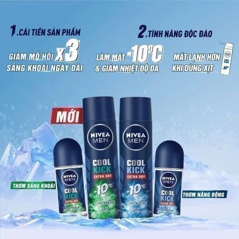 Xịt Ngăn Mùi NIVEA MEN Cool Kick 150ml - Thơm Mát Lạnh, Giảm Mồ Hôi Hiệu Quả 48 Giờ, Dành Cho Nam