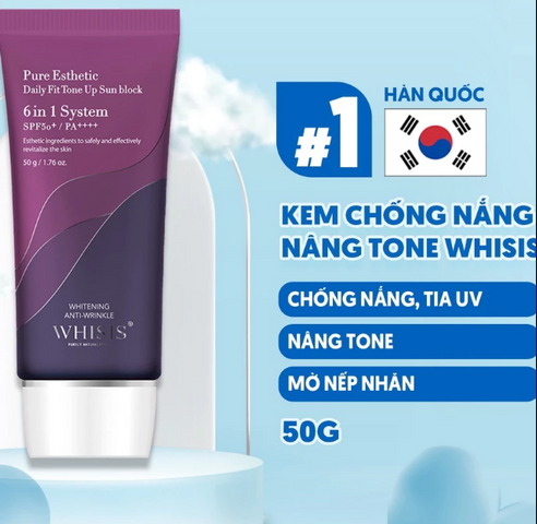 Kem Chống Nắng WHISIS Pure Esthetic Tone Up - Dưỡng Trắng, Kiềm Dầu, SPF50+/PA++++ - Chăm Sóc Da 50g Hàn Quốc