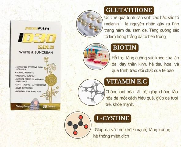 Viên Uống Trắng Da TUSA ID30 Gold - Chống Nắng, Giảm Nám và Chống Lão Hóa, Tăng Cường Sáng Da với Glutathione và Vitamin C