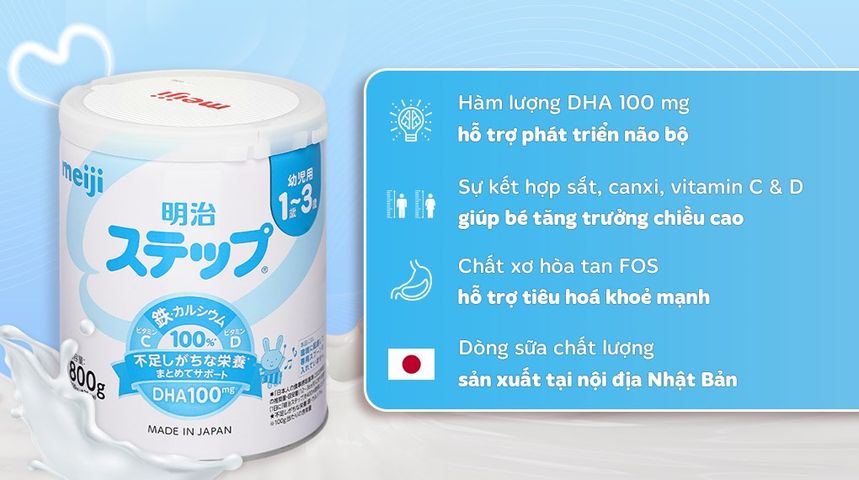 Sữa Meiji Bột Dinh Dưỡng Nội Địa Nhật Bản Cho Trẻ 1-3 Tuổi - Cung Cấp DHA, Canxi, Vitamin Cần Thiết 500g