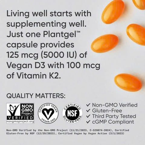 Viên uống hỗ trợ xương khớp Vitamin D3 + K2 Plant Based 160 viên, bổ sung canxi tăng cường sức khỏe xương hiệu quả từ Mỹ