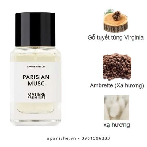 Nước hoa Matiere Premiere Parisian Musc 100ml - Hương thơm xạ hương gỗ tuyết tùng quyến rũ, unisex, Eau de Parfum từ Pháp.