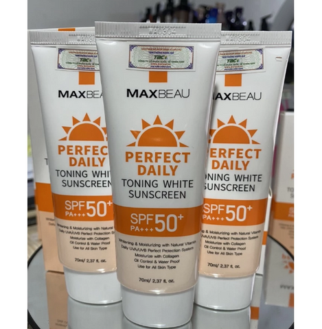 Kem Chống Nắng Maxbeau Toning White Sunscreen SPF50+/PA+++ 70g - Dưỡng trắng da, bảo vệ mạnh mẽ khỏi UVA/UVB, thích hợp cho mọi loại da