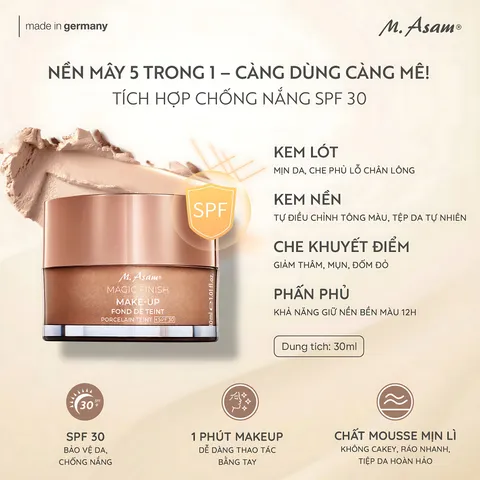 Kem nền Make up Mouse M.Asam Đức - Che phủ hoàn hảo, lớp nền mịn mượt, bảo vệ SPF30, sản phẩm trang điểm nhẹ nhàng cho da nhạy cảm