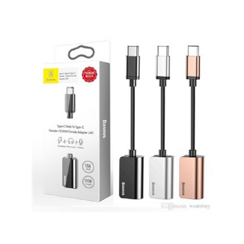 Cáp Chuyển Đổi Type-C Sang 3.5mm & Type-C Baseus L40 - Kết Nối Tai Nghe và Sạc Cho Điện Thoại, Dài 12cm