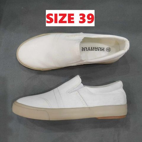 Giầy Lười Nam HUANY Vải Trắng SLIP-ON Thời Trang - Phong Cách Năng Động Cho Nam và Nữ, Đủ Size 38-43