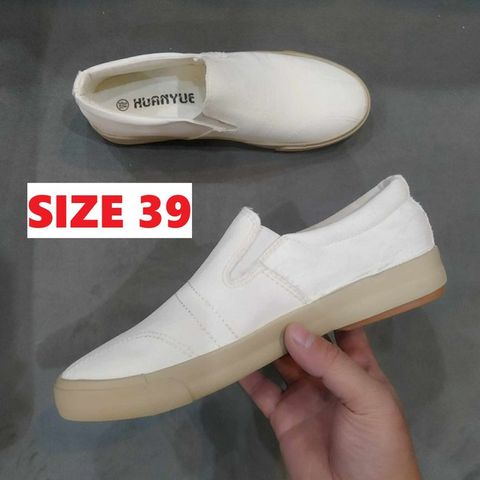 Giầy Lười Nam HUANY Vải Trắng SLIP-ON Thời Trang - Phong Cách Năng Động Cho Nam và Nữ, Đủ Size 38-43