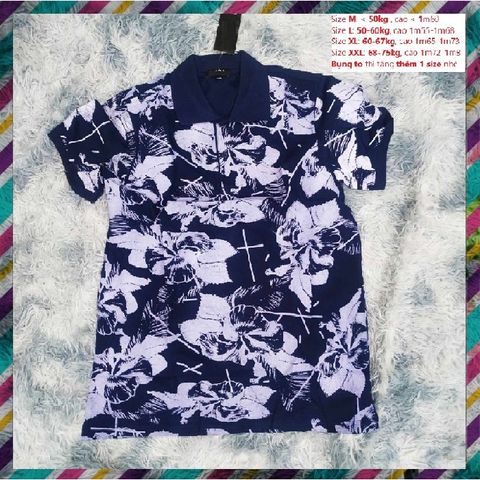 Áo Polo Nam Phối Hoa Màu Xanh Than - Chất liệu Cotton Thoáng Mát, Thanh Lịch, Phong Cách Dễ Phối Trang Phục, Thích Hợp Đi Làm Hay Đi Chơi