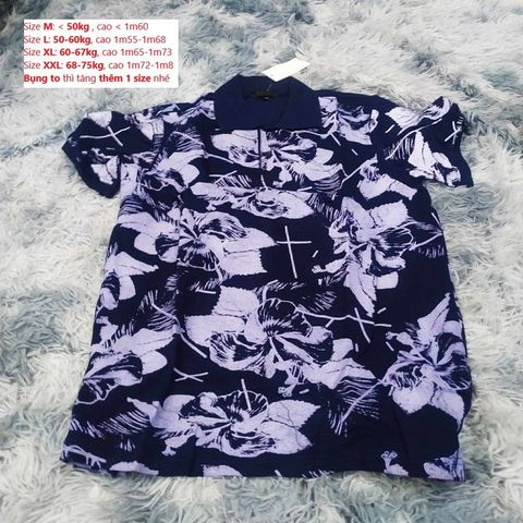 Áo Polo Nam Phối Hoa Màu Xanh Than - Chất liệu Cotton Thoáng Mát, Thanh Lịch, Phong Cách Dễ Phối Trang Phục, Thích Hợp Đi Làm Hay Đi Chơi