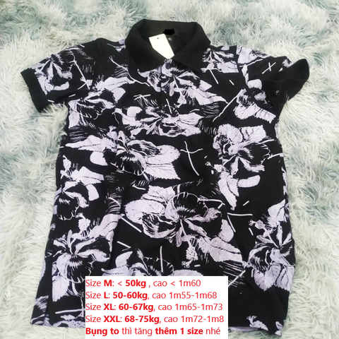 Áo Polo Nam Đen Họa Tiết Hoa - Vải Cotton Cá Sấu Thấm Hút Mồ Hôi, Thoáng Mát, Thời Trang Nam Thanh Lịch