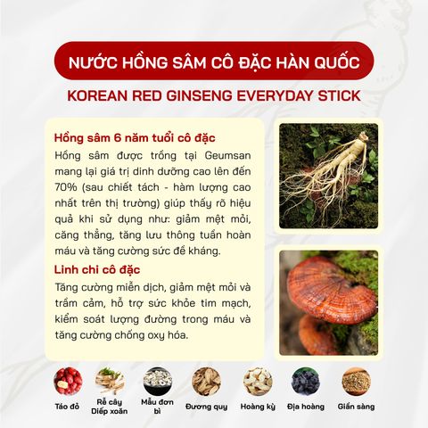 Nước Hồng Sâm Gói Cao Cấp Hàn Quốc - 100 Gói x 10g, Hỗ Trợ Tăng Cường Sức Đề Kháng, Giảm Căng Thẳng, Cải Thiện Giấc Ngủ