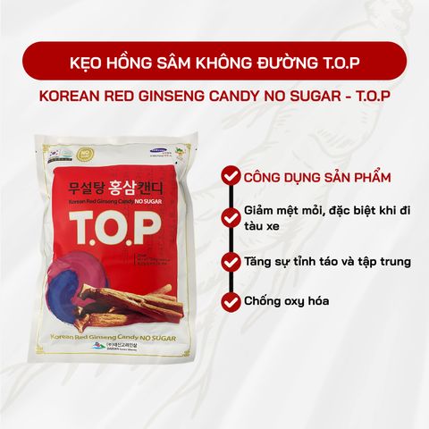 Kẹo Hồng Sâm Không Đường T.O.P Daesan Hàn Quốc Sante365 - Tăng Cường Năng Lượng, Giảm Căng Thẳng, Hỗ Trợ Tiểu Đường - 500g