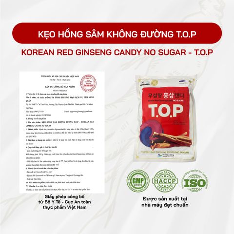 Kẹo Hồng Sâm Không Đường T.O.P Daesan Hàn Quốc Sante365 - Tăng Cường Năng Lượng, Giảm Căng Thẳng, Hỗ Trợ Tiểu Đường - 500g