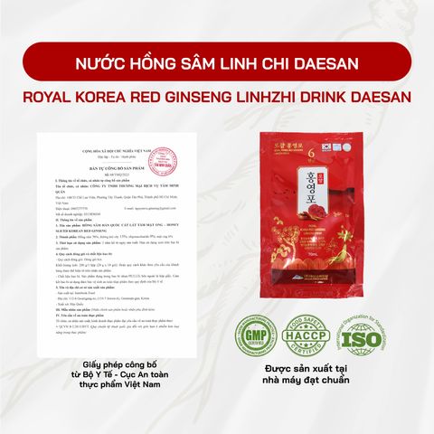 Nước Hồng Sâm Linh Chi Daesan Hàn Quốc - Hỗ Trợ Tăng Cường Miễn Dịch, 70ml x 30 Gói, Giảm Mệt Mỏi, Cải Thiện Giấc Ngủ