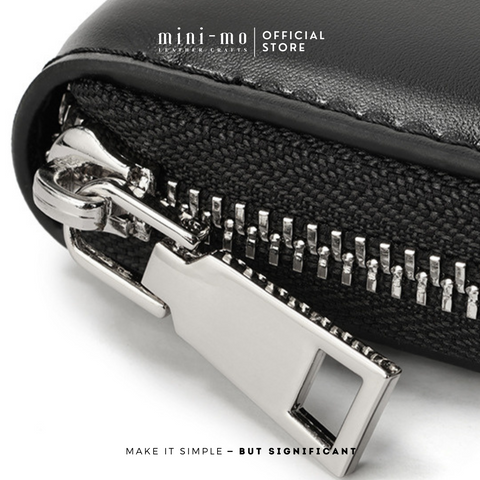 Ví Zip Clutch Cầm Tay Unisex MINI-MO da bò BOX Bóng Bẩy, Sang Trọng