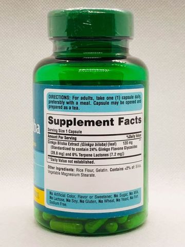 Viên uống bổ não Puritan's Pride Ginkgo Biloba 120mg - 200 viên cải thiện trí nhớ và sức khỏe não bộ tự nhiên