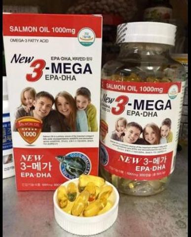 Viên uống tinh dầu cá hồi New 3 Mega EPA DHA 1000mg (hộp 300 viên) - Hỗ trợ sức khỏe tim mạch, trí não và thị lực