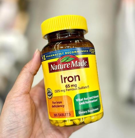 Viên Uống Bổ Sung Sắt Nature Made Iron 65mg - Hũ 365 Viên Giúp Ngăn Ngừa Thiếu Máu, Tăng Cường Sức Khỏe và Năng Lượng