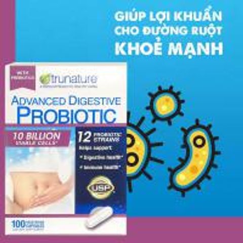 Viên uống hỗ trợ tiêu hóa Probiotic Trunature 100 viên - Men vi sinh tự nhiên cải thiện hệ tiêu hóa và sức khỏe đường ruột, hàng Mỹ