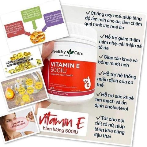 Viên Uống Vitamin E Healthy Care 500IU - Dạng Nang Mềm 200 Viên, Hỗ Trợ Làn Da Sáng Khỏe, Chăm Sóc Sức Khỏe Từ Bên Trong
