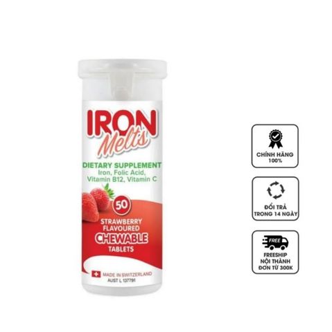 Iron Melts - Viên bổ sung Sắt Iron Melts  Acid Folic, vitamin B12 và vitamin C, 50 viên - Úc