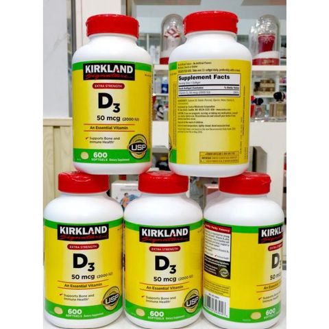 Viên Uống Bổ Sung Vitamin D3 Kirkland 50mcg (2000 IU) - Hộp 600 Viên Tăng Cường Sức Khỏe Xương và Hệ Miễn Dịch