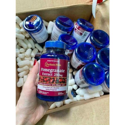 Viên Uống Lựu Chống Nắng Pomegranate Extract 250mg Puritan's Pride - Bảo Vệ Da Khỏi Tia UV, Cung Cấp Độ Ẩm, 120 Viên