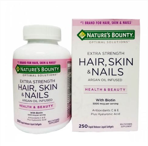 Viên uống đẹp da, móng tóc Nature's Bounty Hair, Skin & Nails 250 Viên - Bổ sung Vitamin E, C, Biotin hỗ trợ sắc đẹp toàn diện từ bên trong