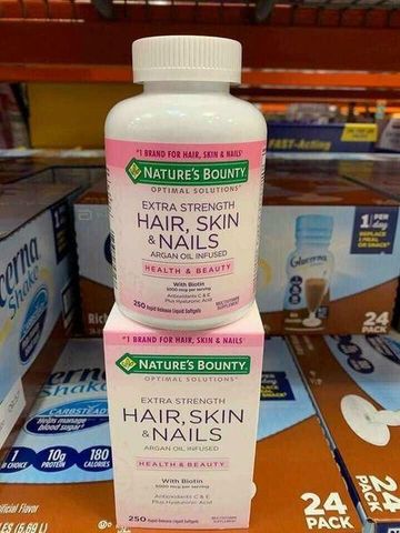 Viên uống đẹp da, móng tóc Nature's Bounty Hair, Skin & Nails 250 Viên - Bổ sung Vitamin E, C, Biotin hỗ trợ sắc đẹp toàn diện từ bên trong