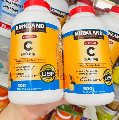 Viên ngậm Vitamin Kirkland Chewable Vitamin C 500mg hương cam - Hỗ trợ miễn dịch, sức khỏe và hấp thu sắt - Hộp 500 viên tiện lợi