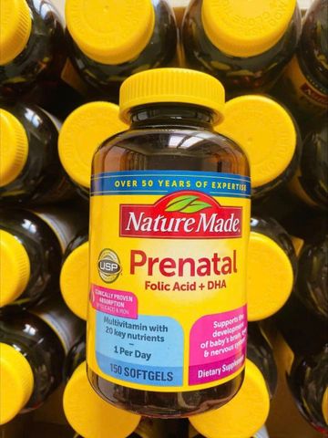Vitamin tổng hợp Bầu Mỹ Nature Made Prenatal Folic Acid + DHA 150 viên - Hỗ trợ sức khỏe mẹ bầu và sự phát triển của thai nhi