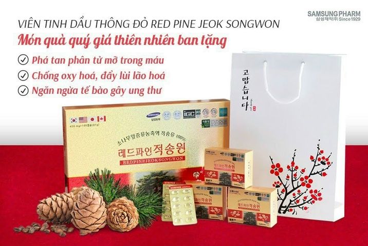 Tinh Dầu Thông Đỏ SMS Bio Pharm Red Pine Jeok Song Won - 180 Viên Hỗ Trợ Sức Khỏe Toàn Diện từ Samsung Hàn Quốc