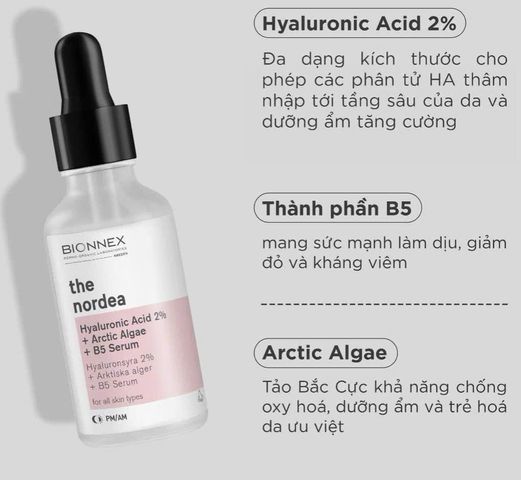 Serum HA B5 Bionnex The Nordea 30ml - Dưỡng Ẩm, Chống Lão Hóa Da, Giúp Da Mịn Màng và Tươi Trẻ, Phù Hợp Mọi Loại Da